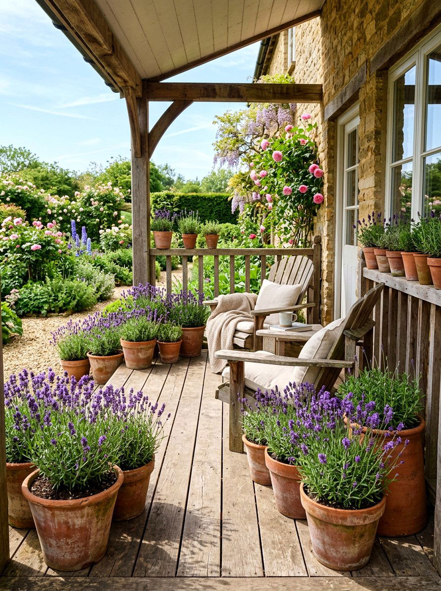 Lavender pot porch - 25 Spring Greenery Decor Ideas