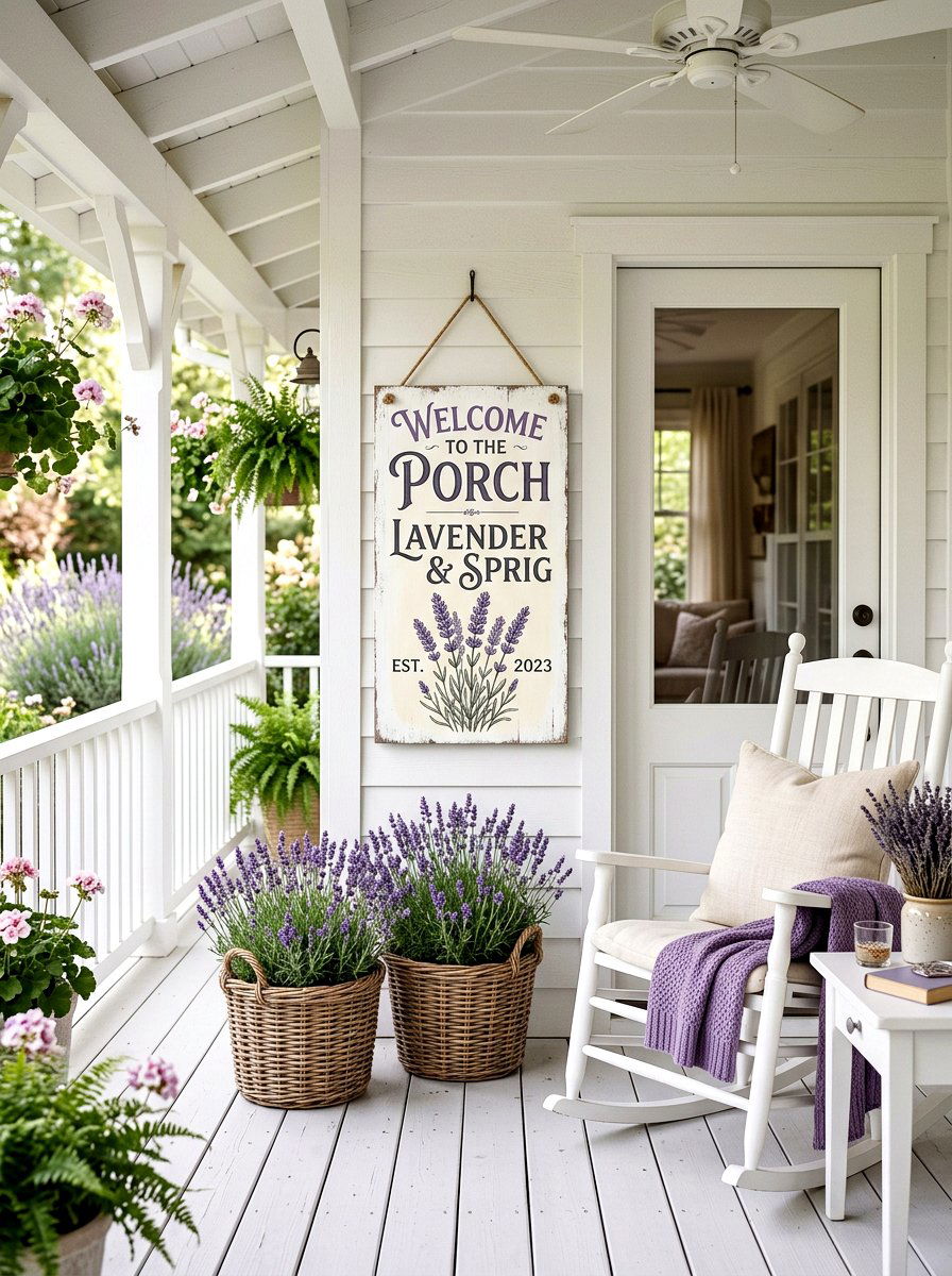 Lavender sprig porch sign - 25 Spring Porch Sign Ideas