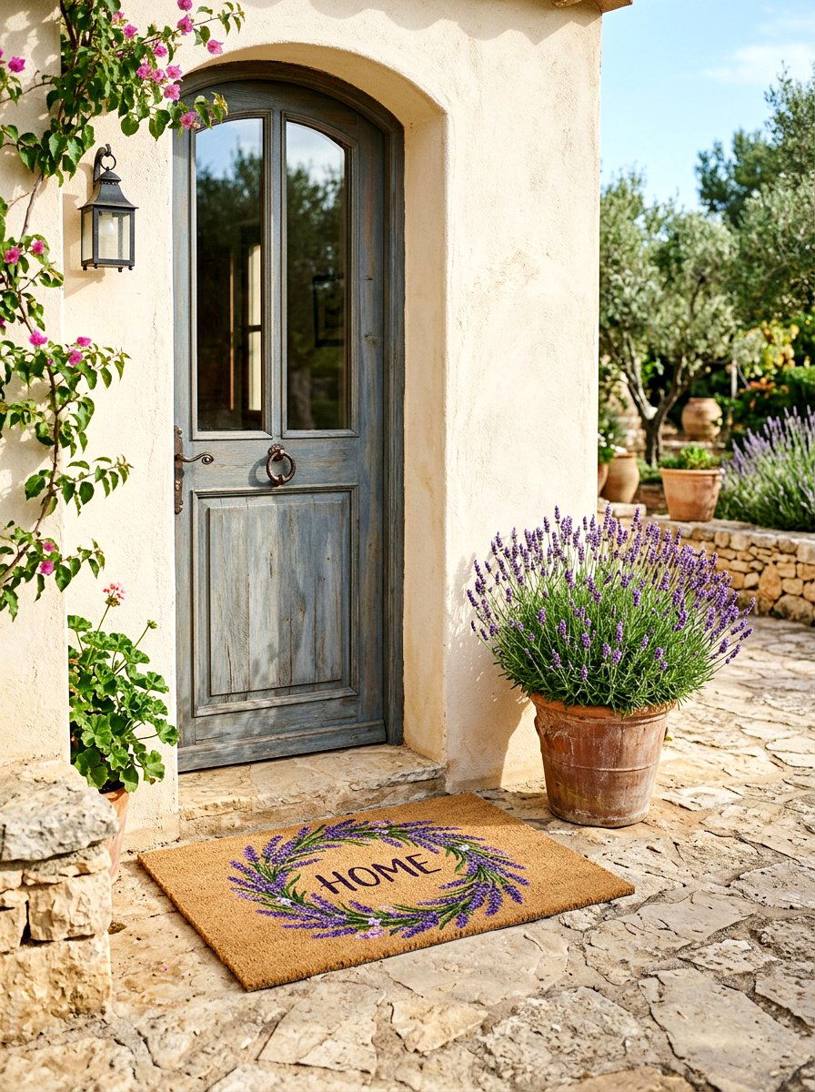 Lavender wreath doormat - 25 Spring Welcome Mat Ideas