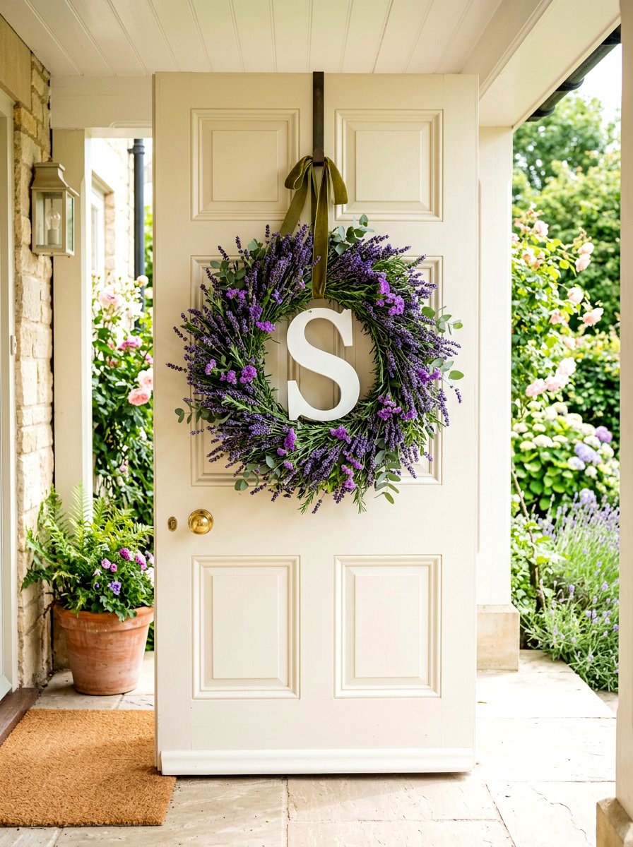 Lavender wreath with monogram - 25 Spring Lavender Wreath Ideas
