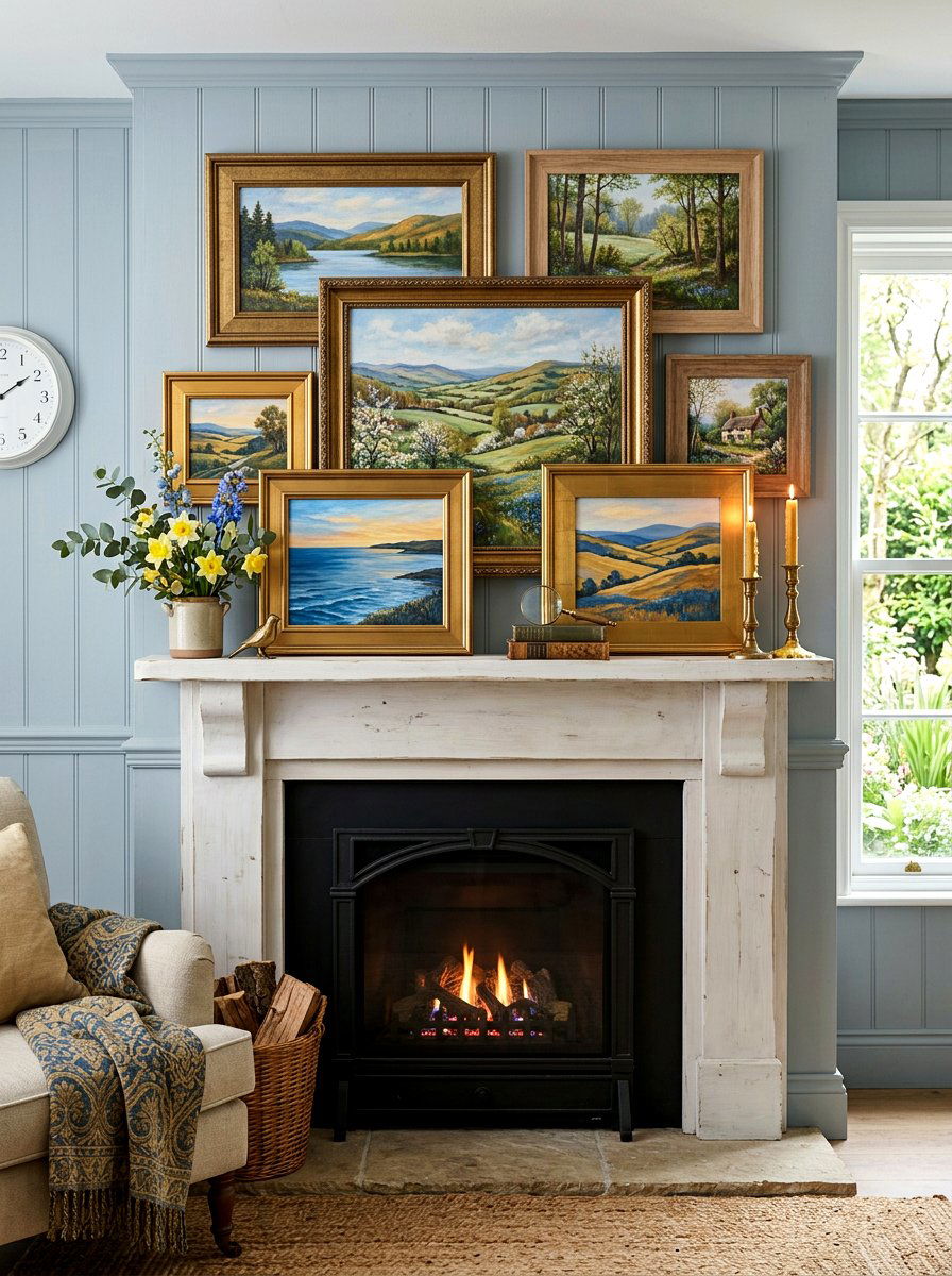 Layered Artwork Display - 25 Spring Cottage Mantel Ideas