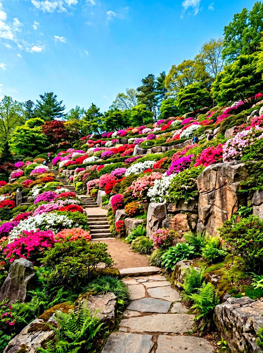 Layered Azalea Slope - 25 Spring Azalea Garden Ideas