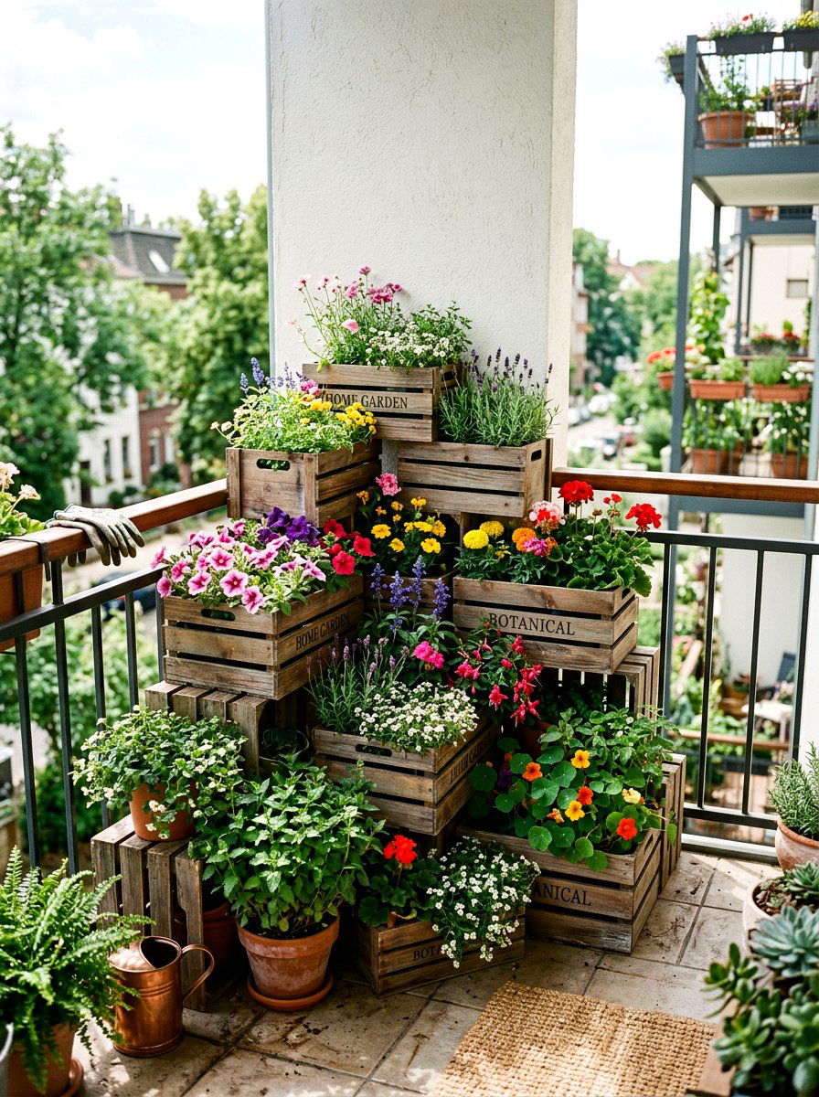 Layered Crate Corner Display - 25 Spring Outdoor Crate Display Ideas