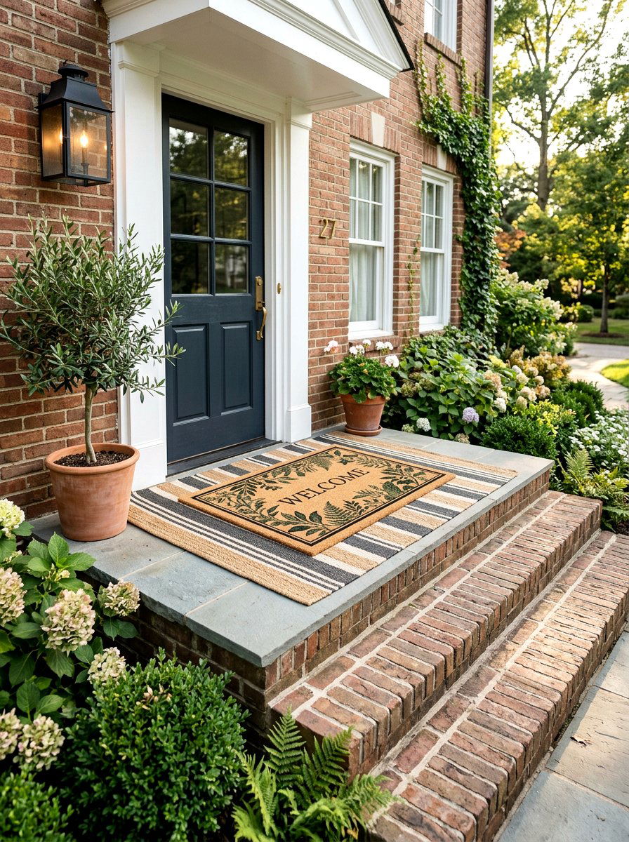 Layered Front Door Mat - 25 Spring Porch Step Decor Ideas