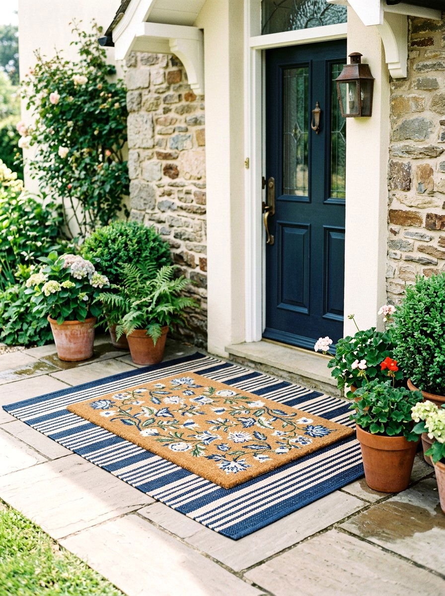 Layered Front Door Mats - 25 Porch Spring Decor Ideas