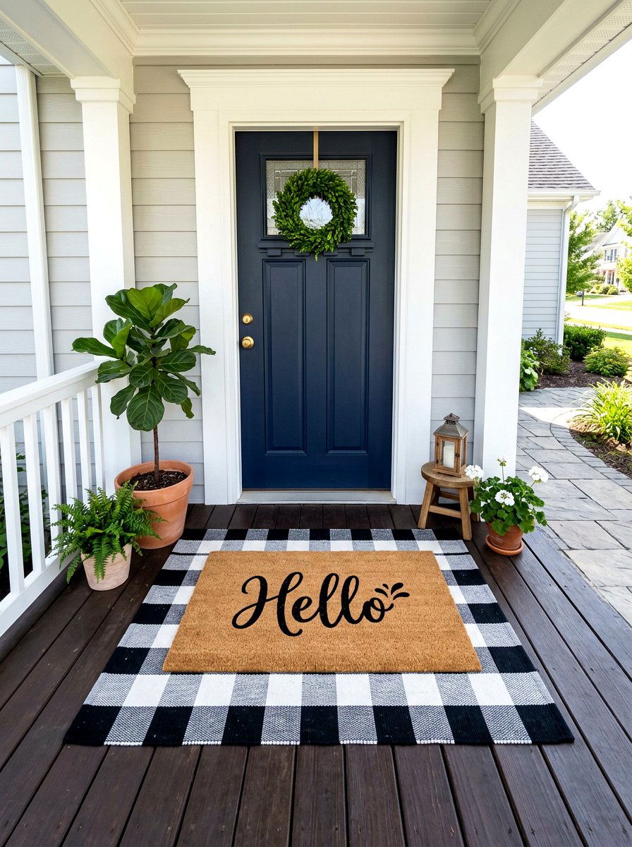 Layered Front Doormat - 25 Spring Porch Sitting Area Ideas