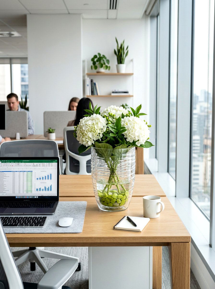 Layered Glass Hydrangea Centerpiece - 25 Spring Hydrangea Centerpiece Ideas