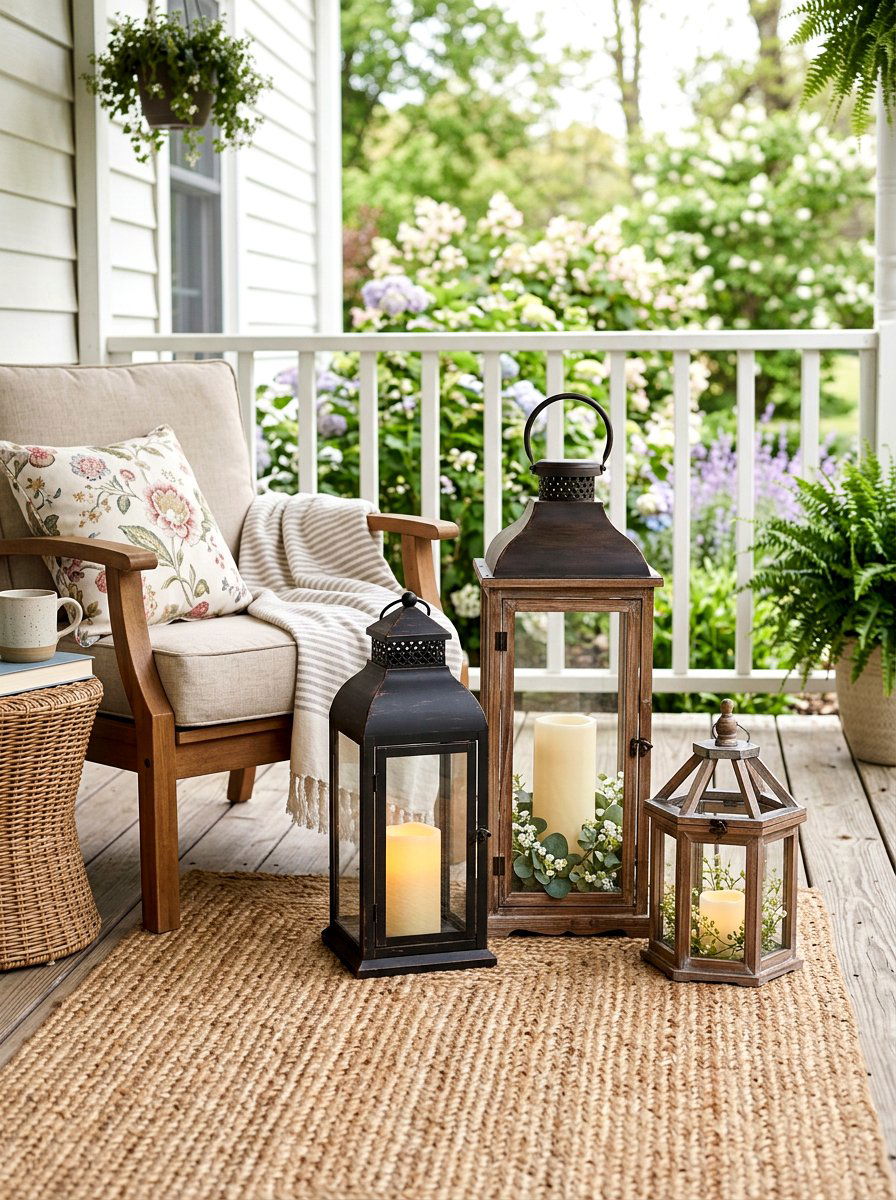 Layered Lantern Grouping - 25 Spring Lantern Ideas for Porch