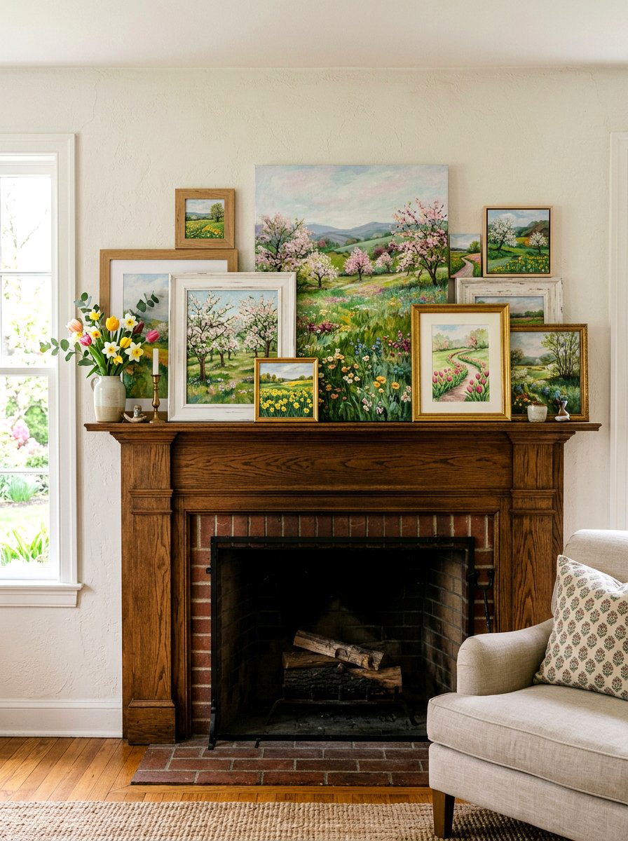 Layered Lean Art - 25 Spring Mantel Decor Ideas