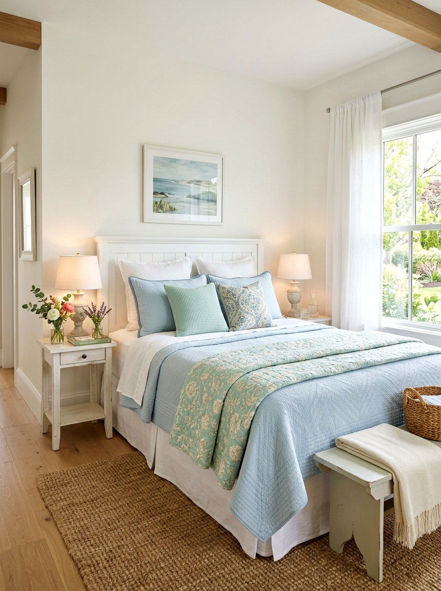 Layered Lightweight Quilts - 25 Spring Guest Bedroom Decor Ideas