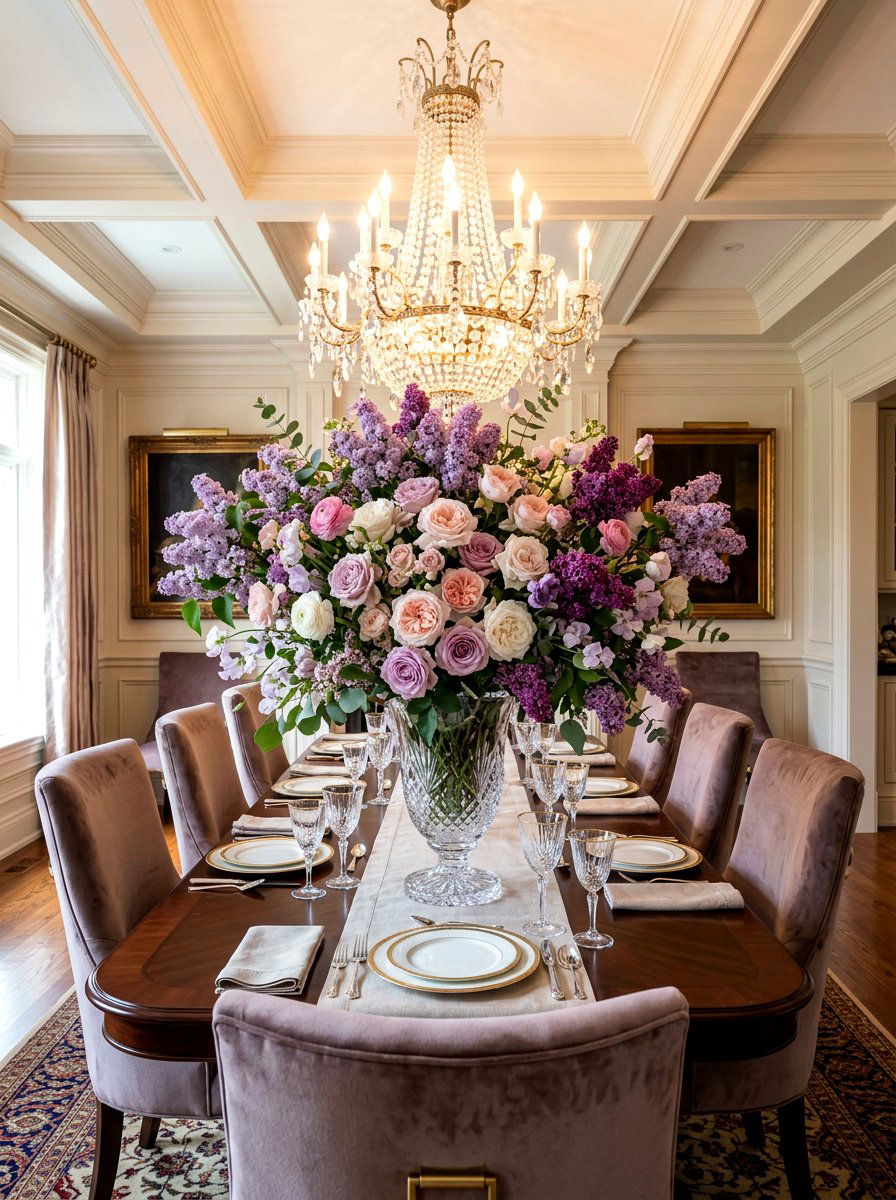 Layered Lilac And Rose Centerpiece - 25 Spring Lilac Arrangement Ideas