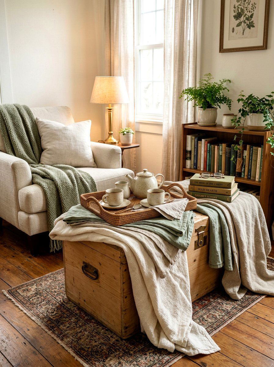 Layered Linen Trunk - 25 Spring Trunk Decor Ideas