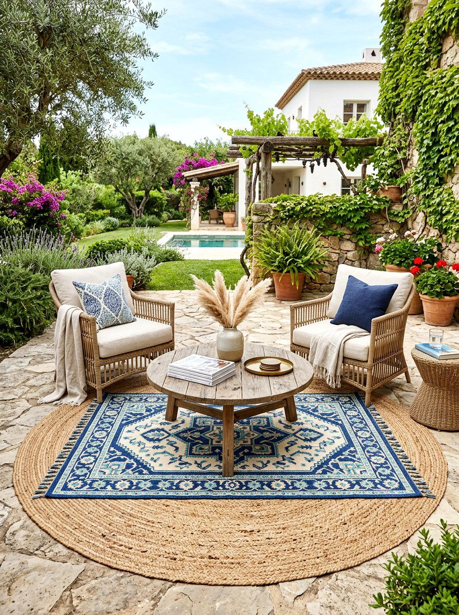 Layered Outdoor Rugs - 25 Backyard Patio Spring Decor Ideas
