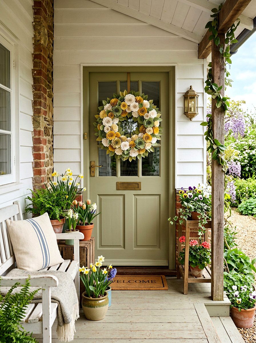 Layered Paper Flower Wreath - 25 Spring Tissue Paper Decor Ideas