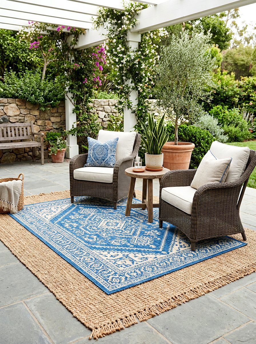Layered Patio Rug - 25 Spring Outdoor Party Decor Ideas