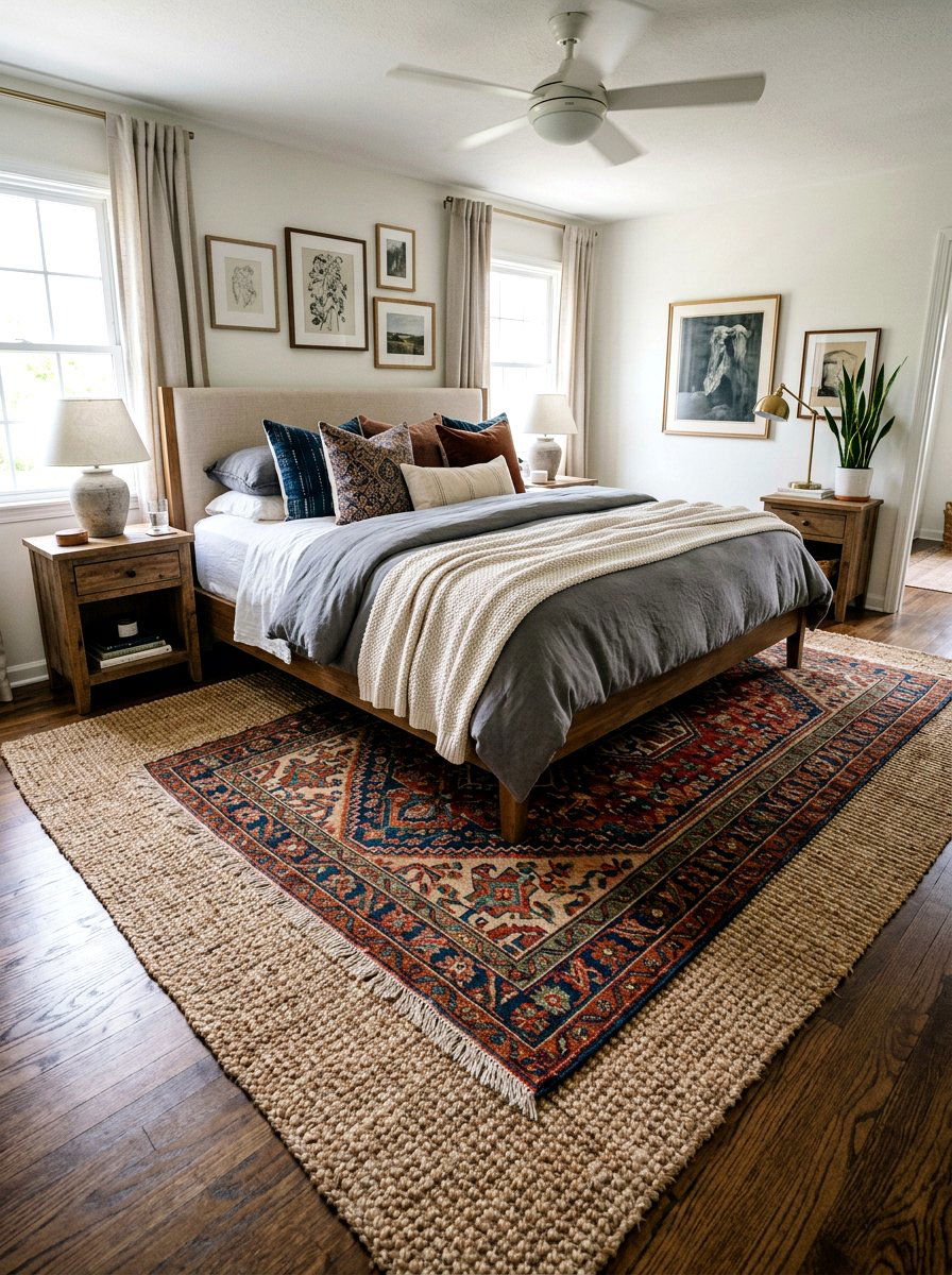 Layered Rug Look - 25 Spring Bedroom Rug Ideas