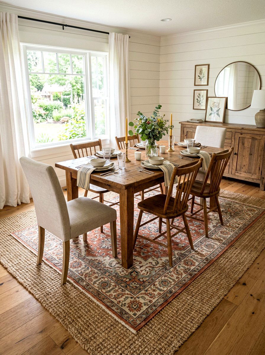 Layered Rug Style - 25 Spring Dining Room Rug Ideas