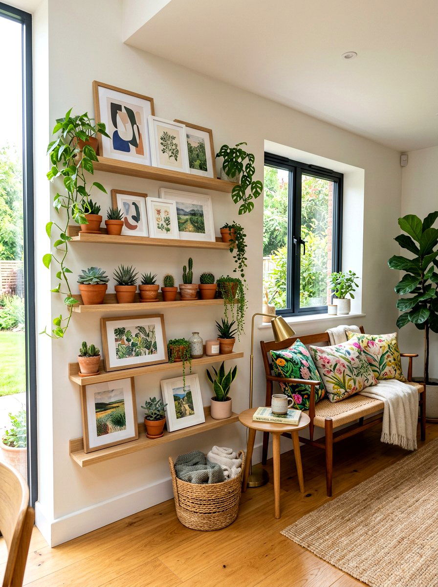 Layered Shelf Gallery With Plants