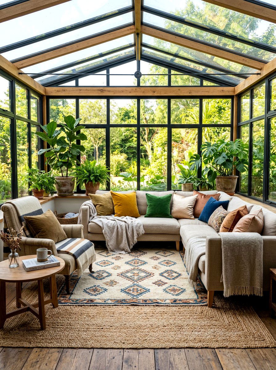 Layered Textile Sunroom - 25 Spring Sunroom Spring Decor Ideas