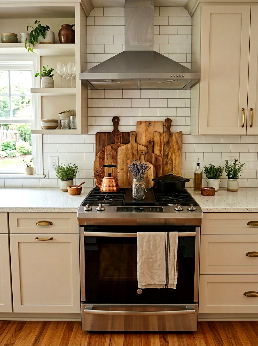 Layered Wooden Cutting Boards - 25 Spring Stove Decor Ideas