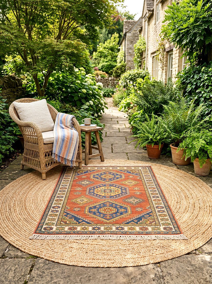 Layered outdoor rugs - 25 Spring Balcony Floor Decor Ideas