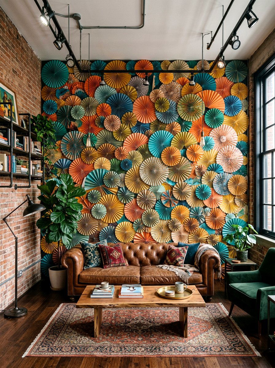 Layered paper fan wall - 25 Spring Paper Fan Decor Ideas