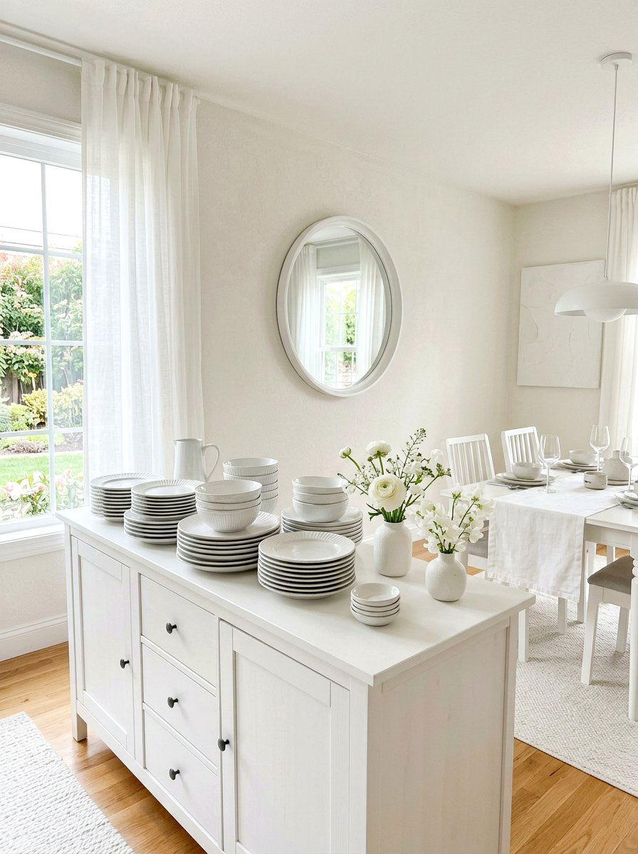 Layered white ceramic dishes - 25 Spring Dining Room Buffet Ideas