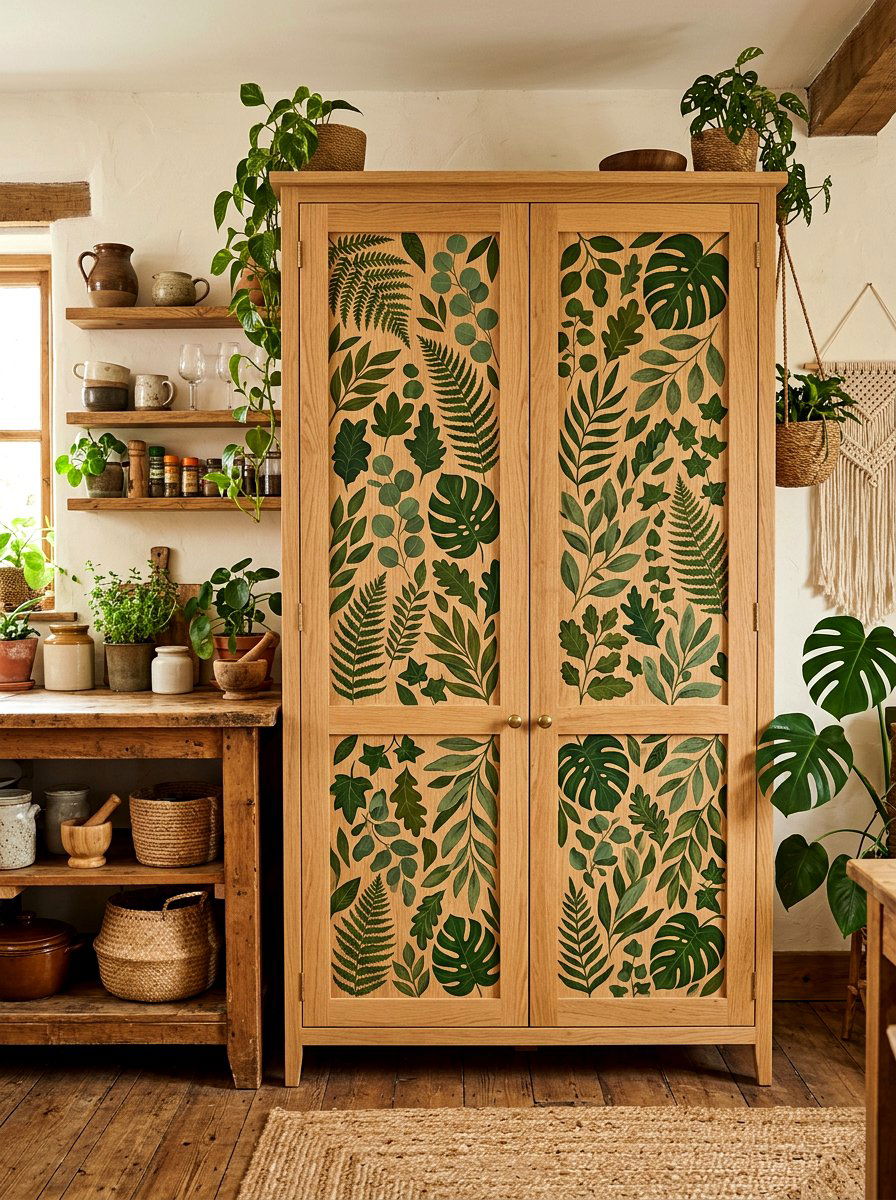 Leaf Pattern Cupboard - 25 Spring Decoupage Furniture Ideas
