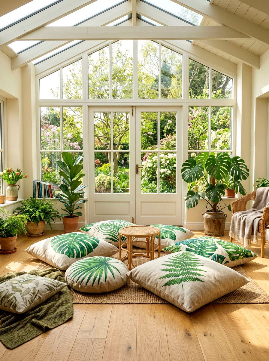 Leafy Floor Cushion - 25 Spring Botanical Print Decor Ideas