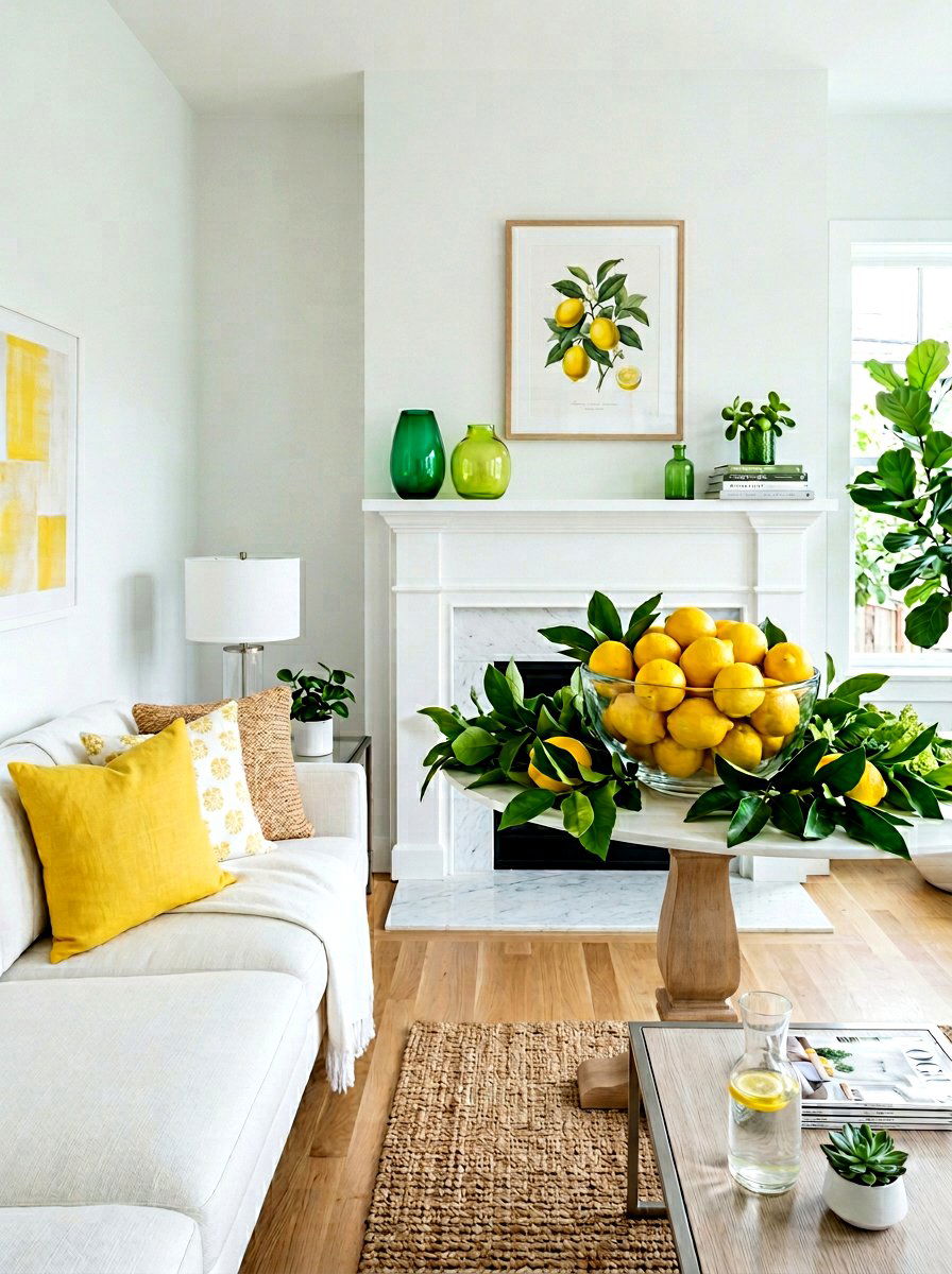Lemon Accent Mantel - 25 Spring Fireplace Mantel Ideas
