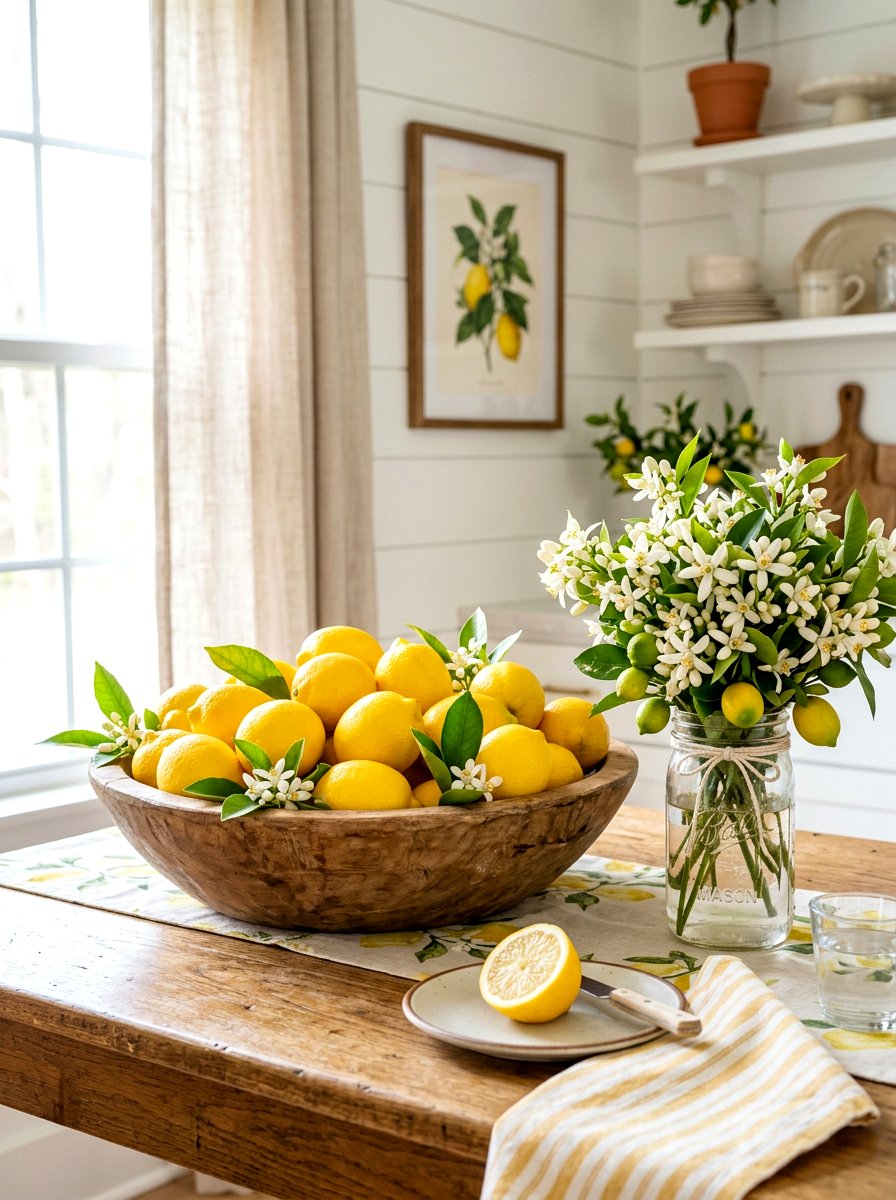 Lemon And Citrus Spring Theme - 25 Spring Sofa Table Decor Ideas
