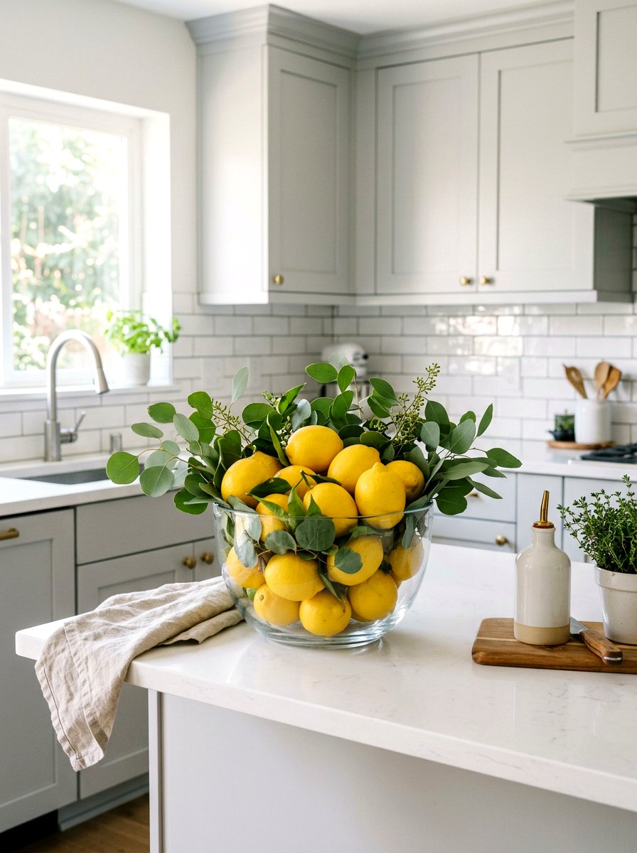 Lemon And Eucalyptus Arrangement - 25 Spring Kitchen Centerpiece Ideas