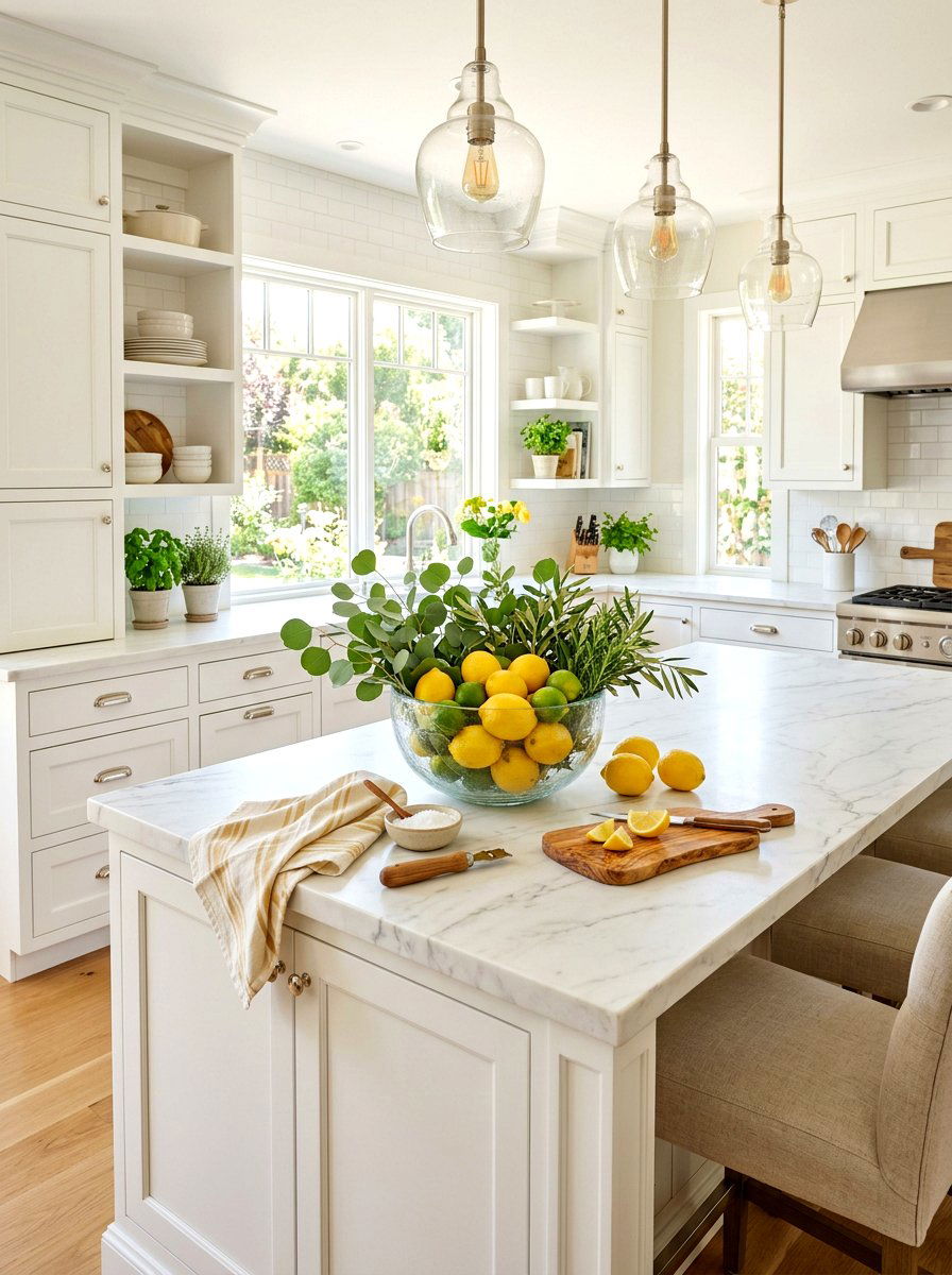 Lemon And Eucalyptus Kitchen Decor - 25 Spring Kitchen Island Decor Ideas