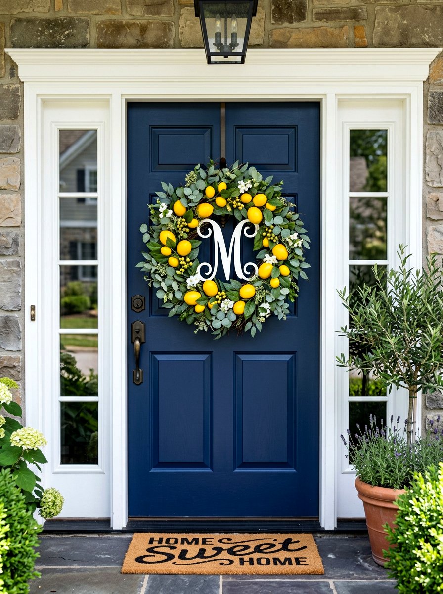 Lemon And Eucalyptus Wreath - 25 Spring Monogram Wreath Ideas