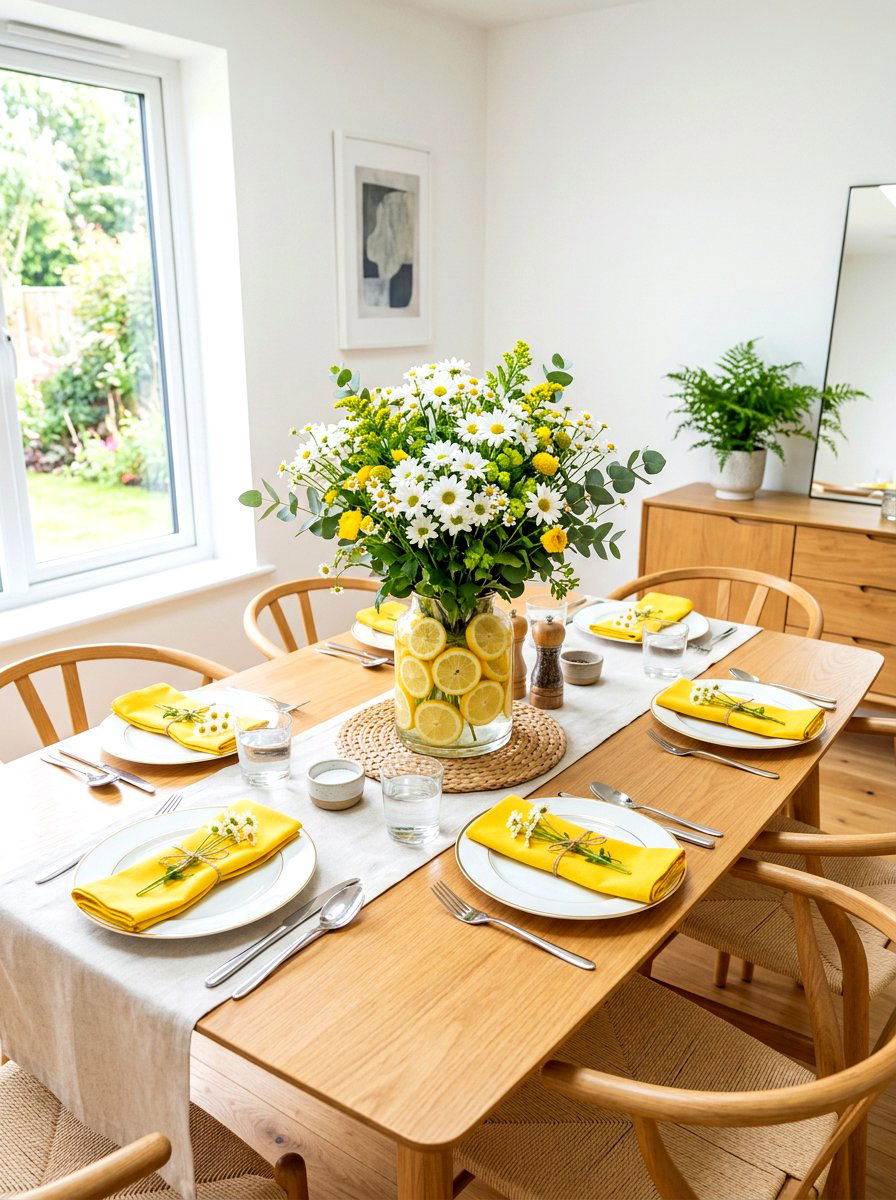 Lemon And Flower Centerpiece - 25 Spring Dining Table Centerpiece Ideas