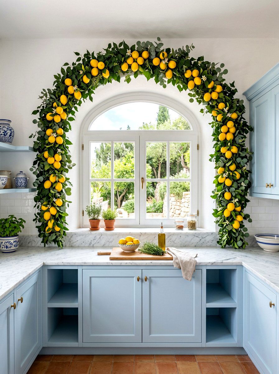Lemon And Greenery Kitchen Arch - 25 Spring Arch Decor Ideas