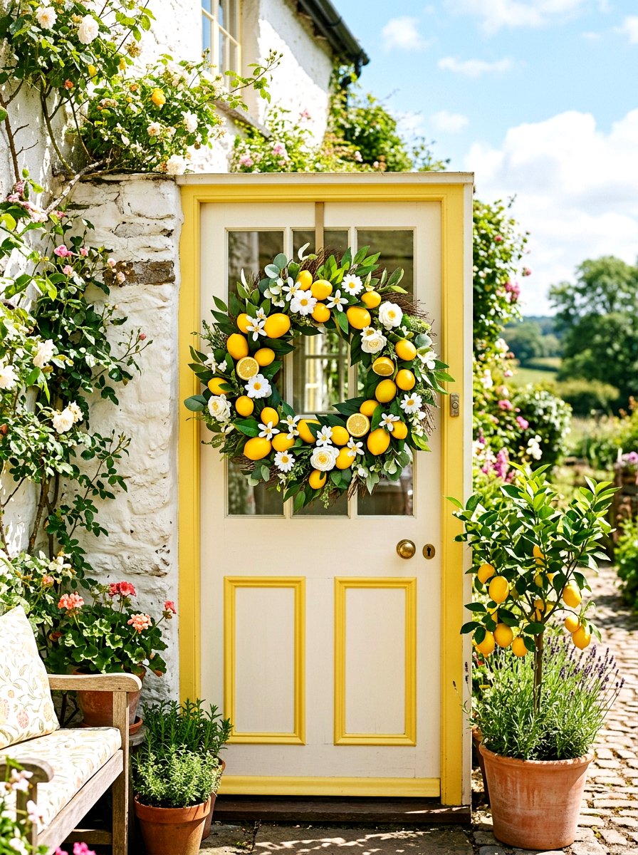 Lemon And White Flower Wreath - 25 Spring Floral Wreath Ideas