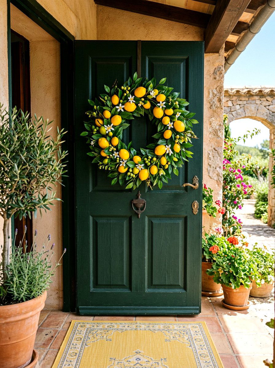 Lemon Citrus Front Door Wreath - 25 Spring Outdoor Wreath Ideas