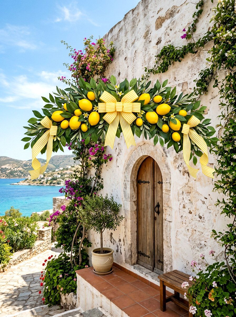 Lemon Citrus Swag - 25 Spring Door Swag Arrangement Ideas