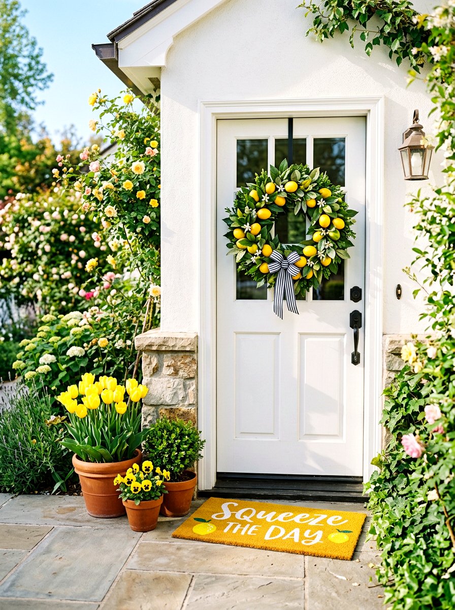 Lemon Front Door Wreath - 25 Spring Citrus Decor Ideas