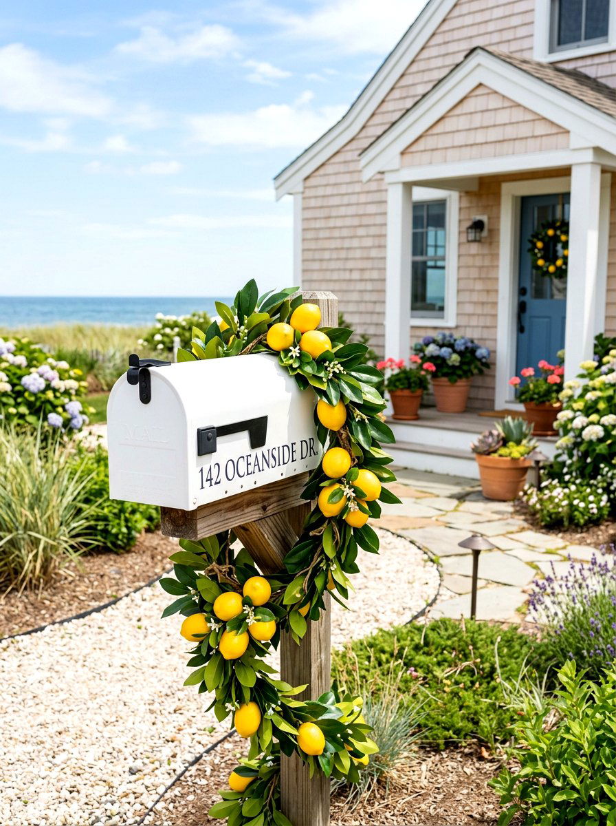 Lemon Fruit Mailbox Garland - 25 Spring Mailbox Topper Ideas