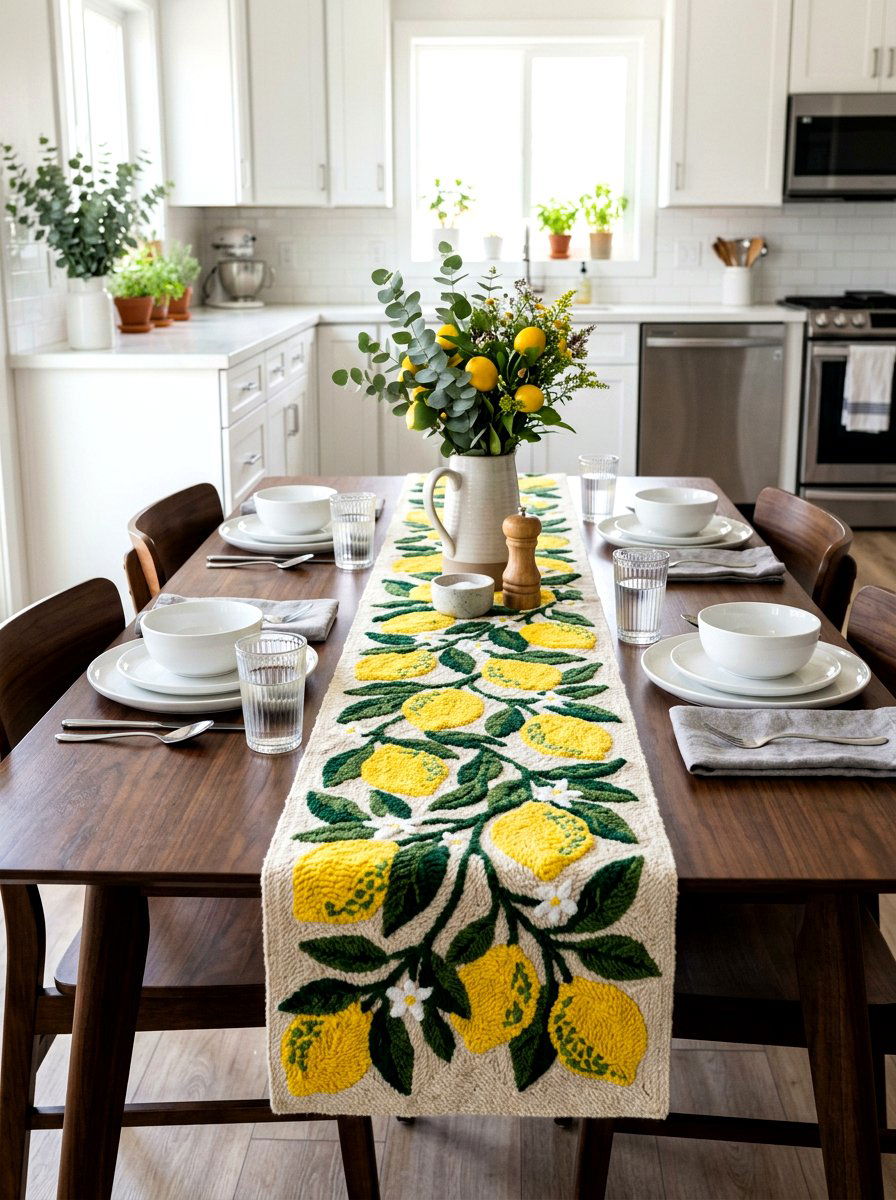 Lemon Fruit Table Runner - 25 Spring Punch Needle Decor Ideas