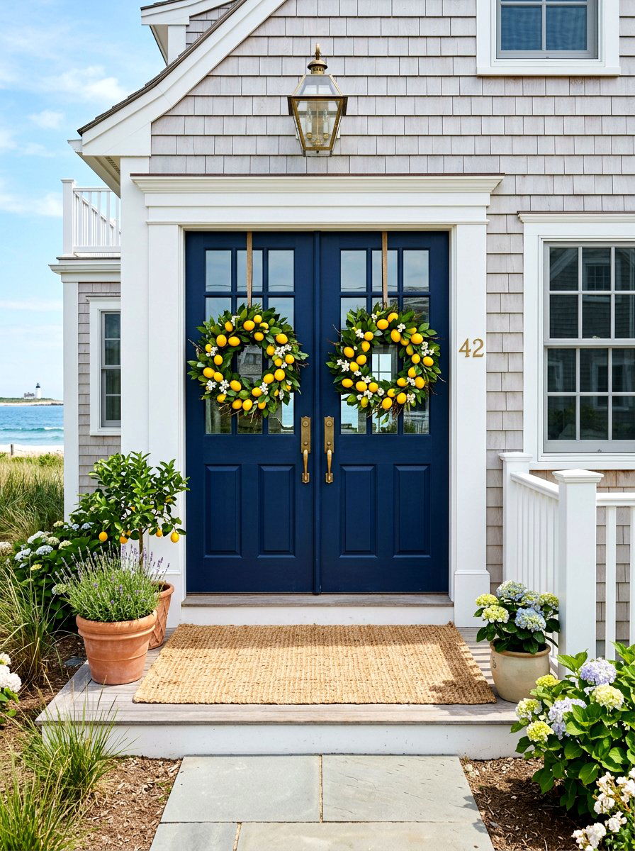 Lemon Fruit Wreath - 25 Spring Double Door Wreath Ideas