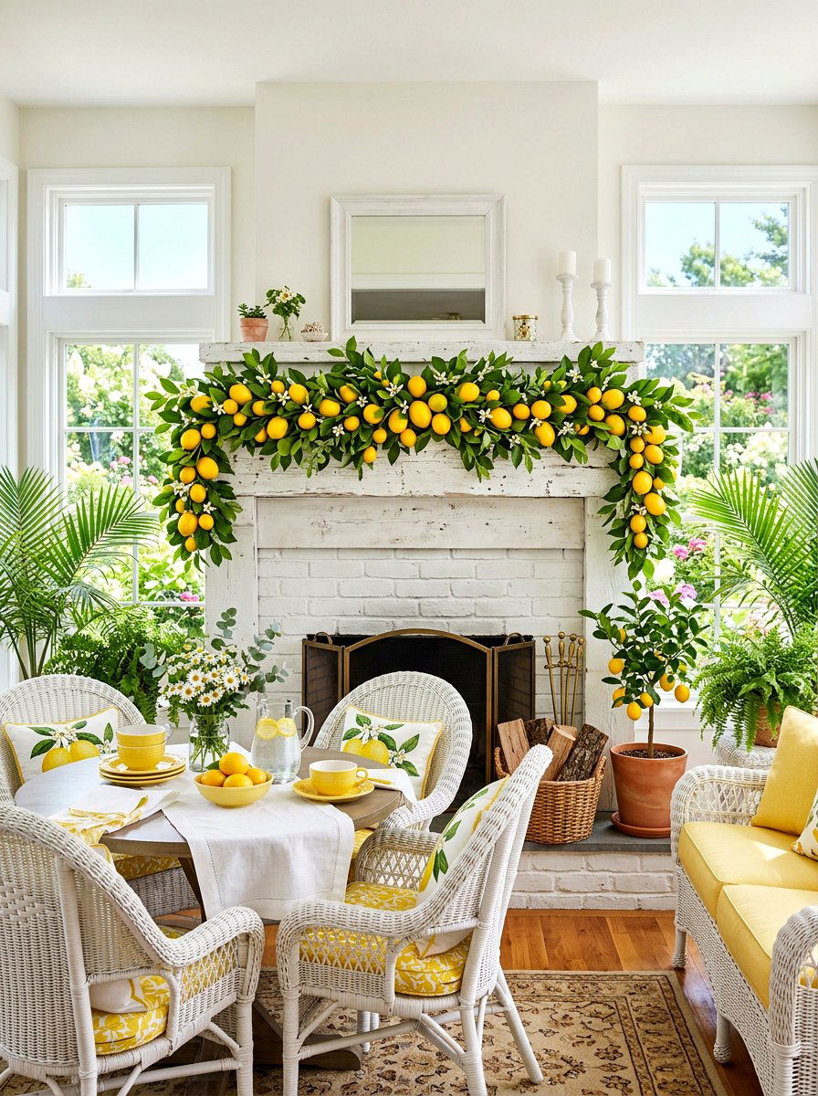 Lemon Garland Decor - 25 Spring Mantel Arrangement Ideas
