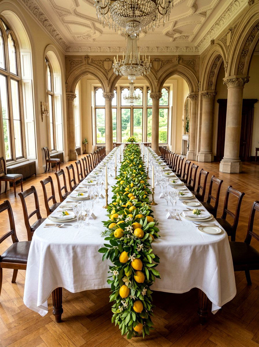 Lemon Garland Table Runner - 25 Spring Citrus Centerpiece Ideas