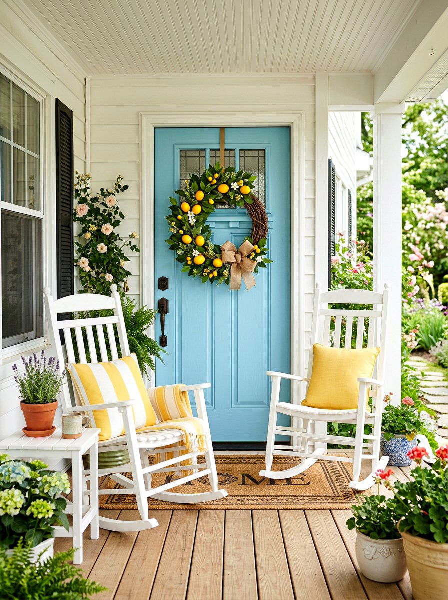 Lemon Grapevine Wreath - 25 Spring Grapevine Door Ideas