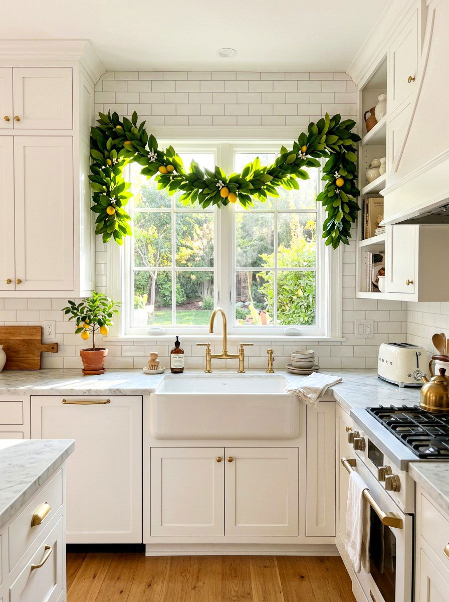 Lemon Leaf Window Garland - 25 Spring Greenery Garland Ideas