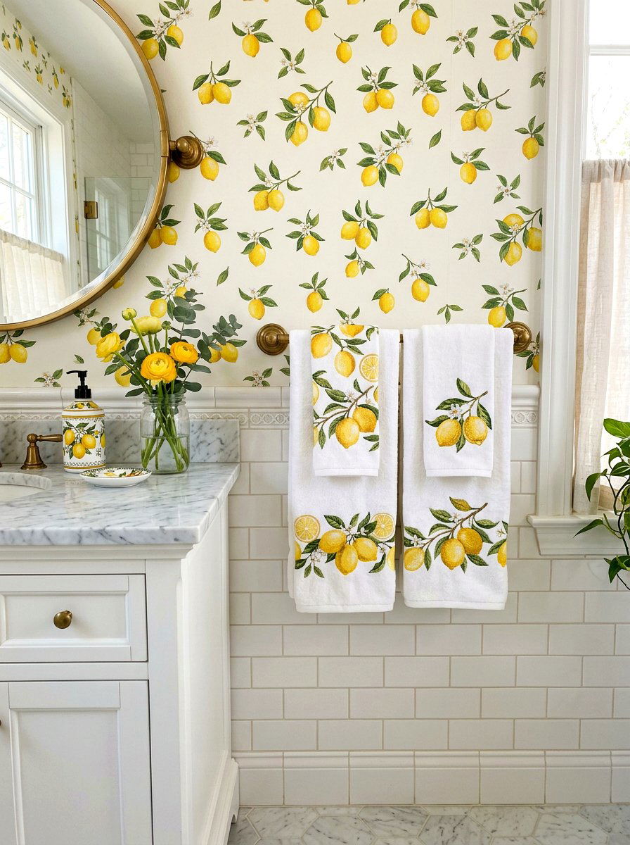 Lemon Motif Hand Towels - 25 Spring Bathroom Decor Ideas