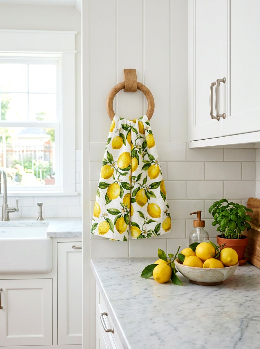 Lemon Pattern Hand Towel - 25 Spring Towel Rack Decor Ideas