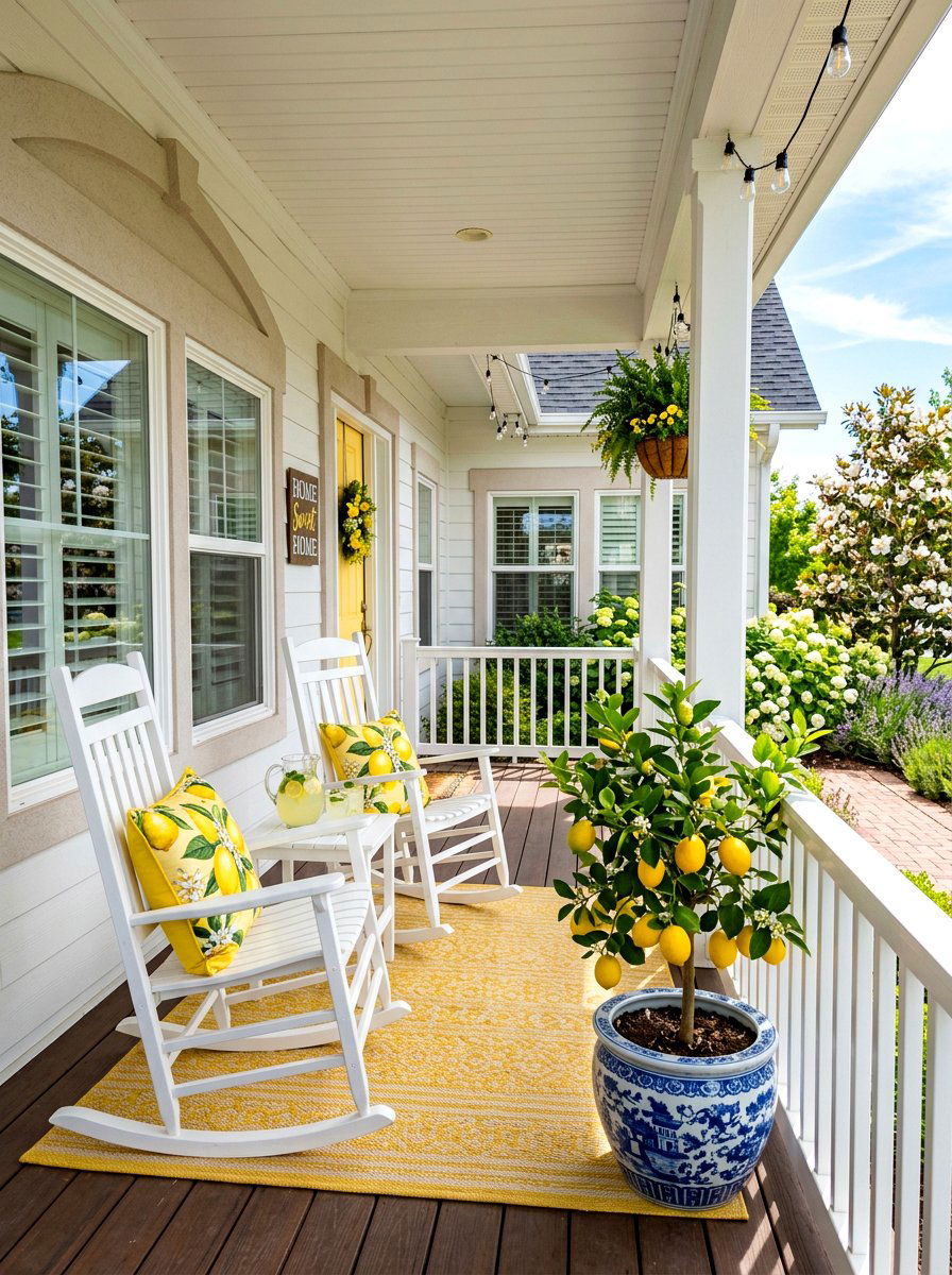 Lemon Porch Theme - 25 Spring Porch Rocking Chair Decor Ideas